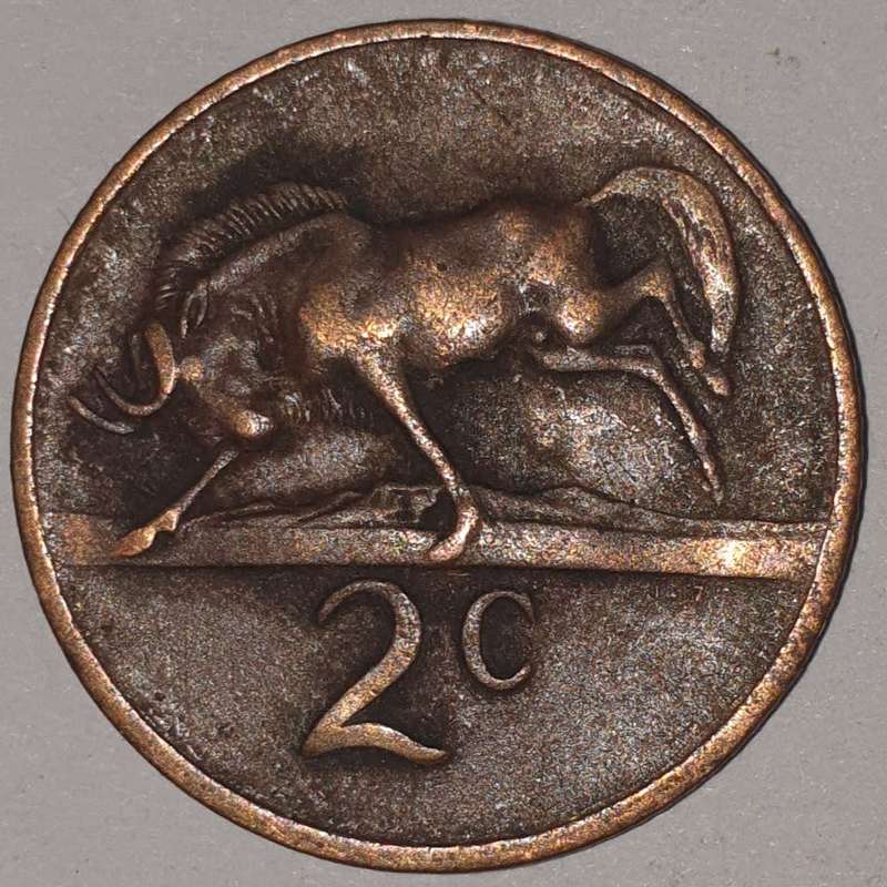 1979 - 2 CENT COIN (TWO CENT COIN) - RSA - BRONZE - KM#83 - BILINGUAL LEGEND - WILDEBEEST